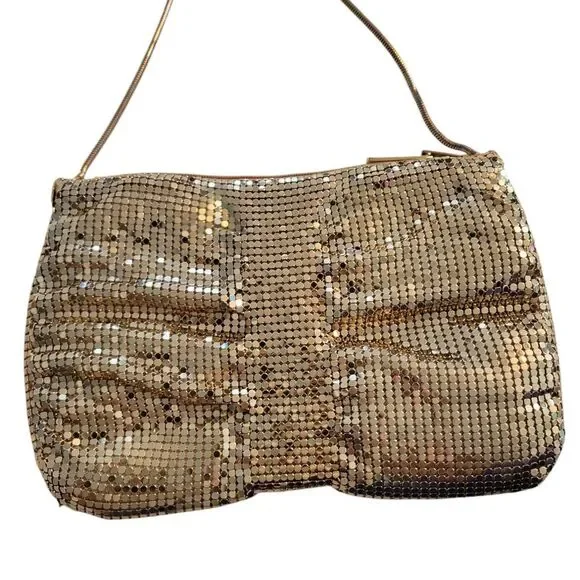 Vintage Gold Mesh Beaded Purse Made in Hong Kong Satin Interior - Picture 3 of 5